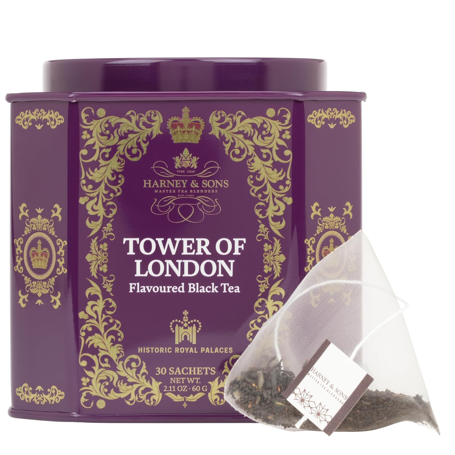 Harney & Sons Té Negro Tower of London, 30 sobres piramidales en lata — imagen 4